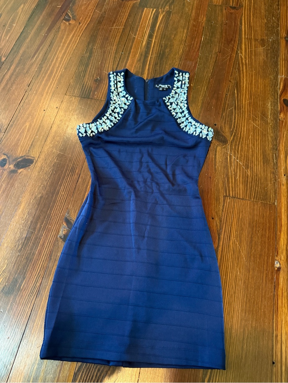 Sequin Hearts Embellished Navy Sheath Dress